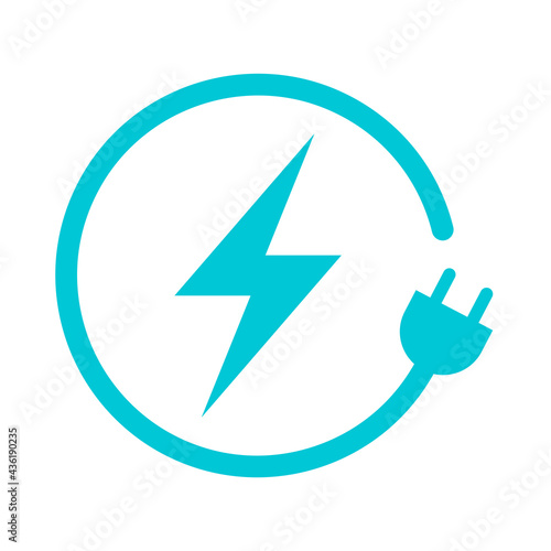 Lightning electric plug icon, Bolt circle symbol, Power charging energy sign, Vector illustration