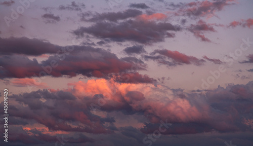 Beautiful close up clouds after sunset. Nature sky background. 