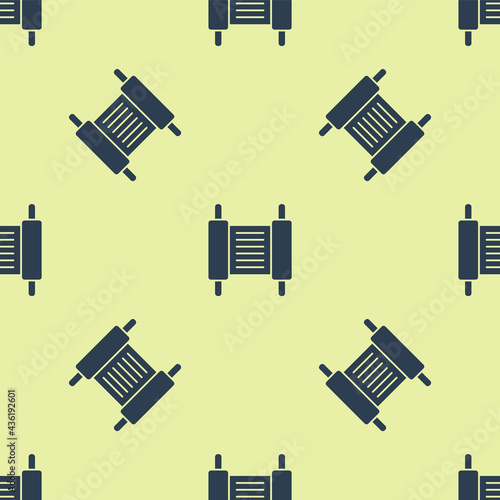 Blue Torah scroll icon isolated seamless pattern on yellow background. Jewish Torah in expanded form. Star of David symbol. Old parchment scroll. Vector