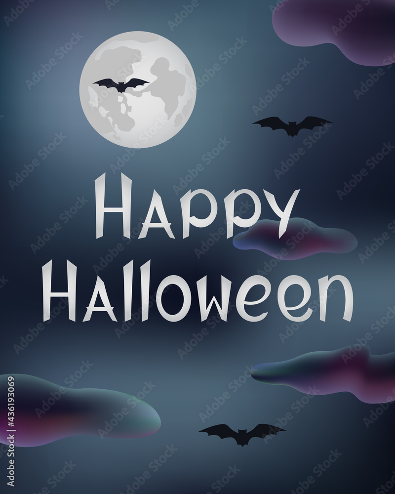 Halloween banner. Moon, clouds and bats. Vector illustration. Halloween banner. Moon, clouds and bats. Vector illustration.
