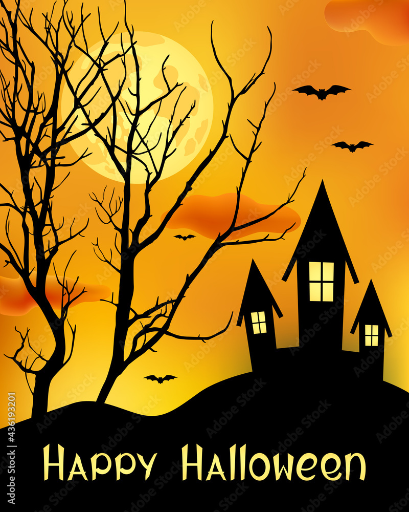 Halloween greeting card. Cartoon style. Vector illustration.