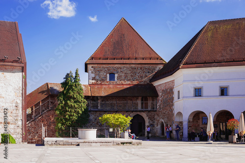 cozy sunlit courtyard of the medieval castle of Ljubljana of XII centure