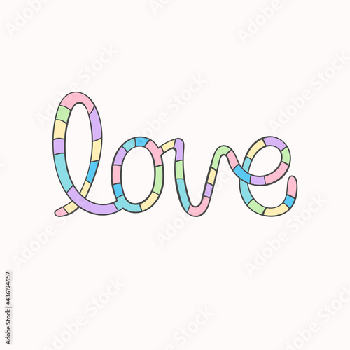 Love. Lettering poster. Striped print. Isolated vector object on white background. 