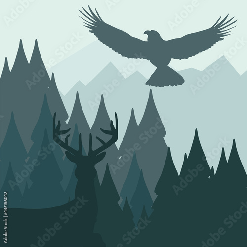 silhouette deer eagle