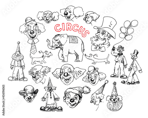 Circus, set of funny clowns.