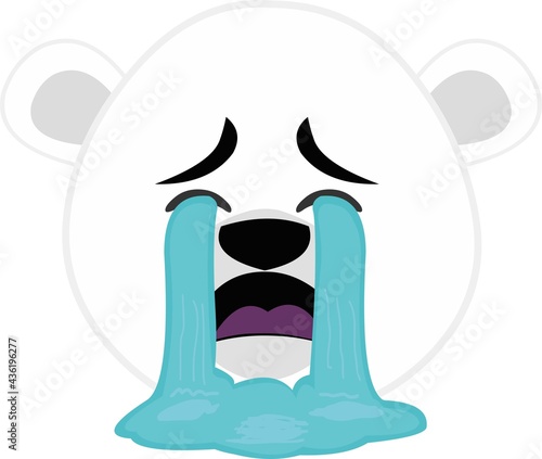 Vector emoticon illustration of the face of a cartoon polar bear crying