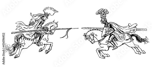 Medieval knights. Hand drawn illustration