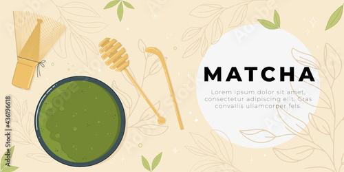 Matcha template with whisk Vector Illustration.