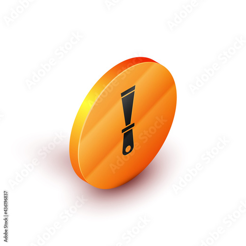 Isometric Putty knife icon isolated on white background. Spatula repair tool. Spackling or paint instruments. Orange circle button. Vector