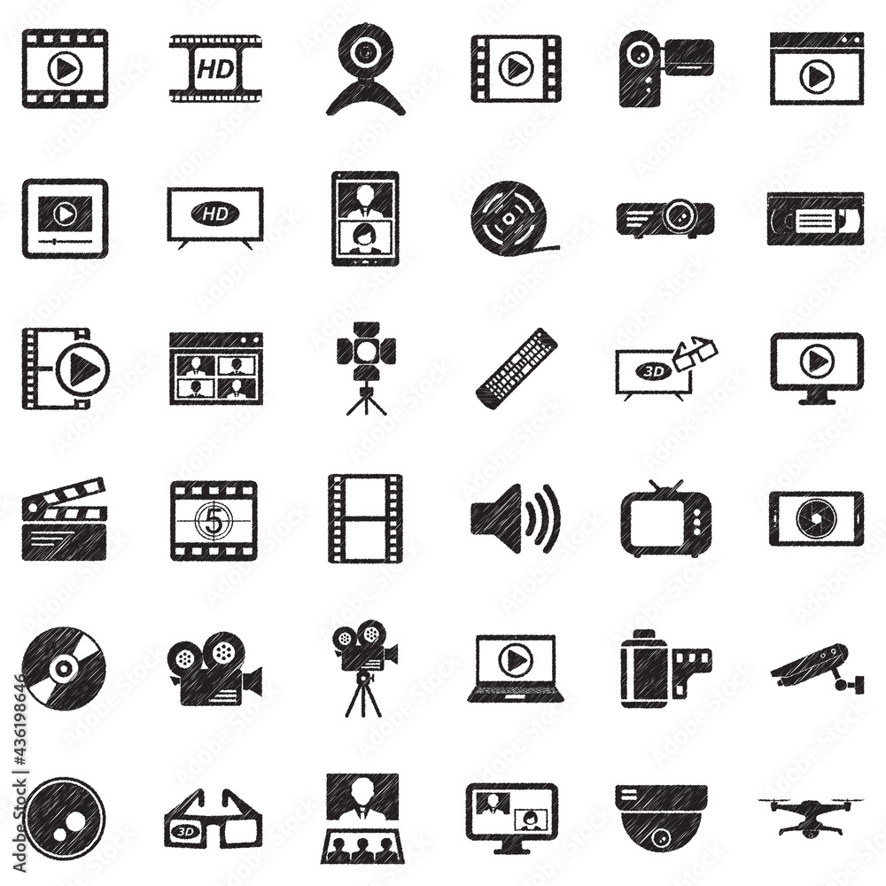 Video Icons. Black Scribble Design. Vector Illustration. Video Icons. Black Scribble Design. Vector Illustration.