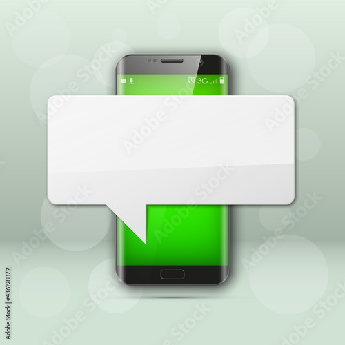 New model Mobile phone with platform for communication. Cell mobile short message. Smartphone blank colloquial cloud banner. Cellular empty advertising poster.