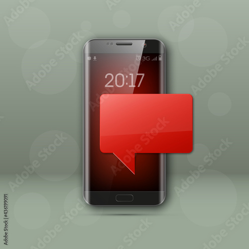New model Mobile phone with platform for communication. Cell mobile short message. Smartphone blank colloquial cloud banner. Cellular empty advertising poster.