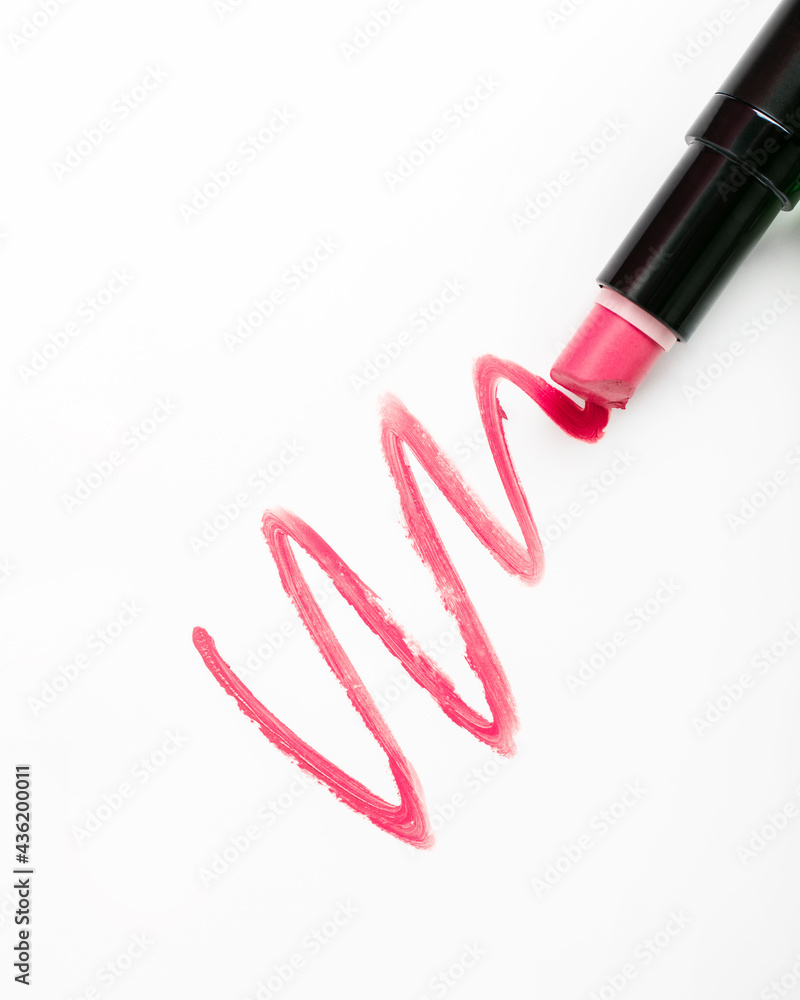 pink lipstick on a white background. Zigzag line pink lipstick on a white background. Zigzag line