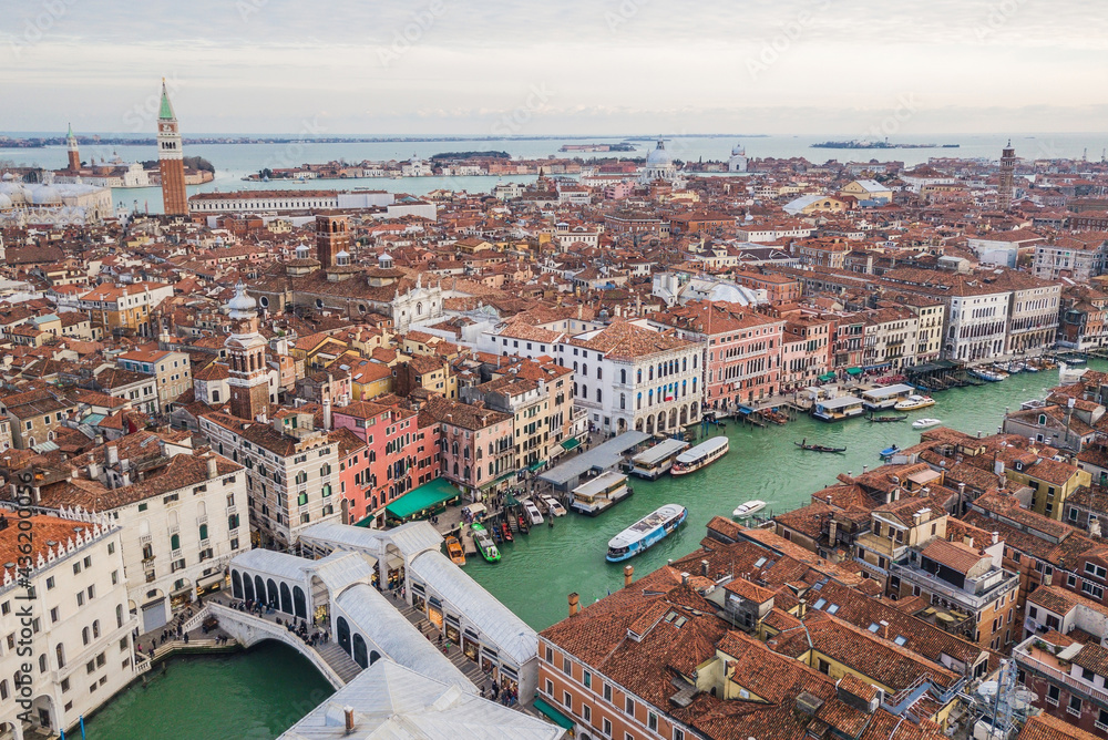 Cityscape of Venice at evening time. Aerial view