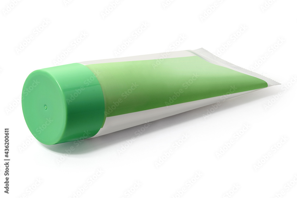 White with green tube of ointment on a white background. View from above. Full depth of field. With clipping path White with green tube of ointment on a white background. View from above. Full depth of field. With clipping path