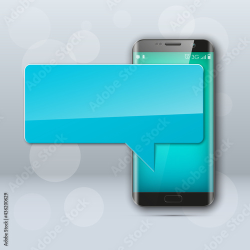 New model Mobile phone with platform for communication. Cell mobile short message. Smartphone blank colloquial cloud banner. Cellular empty advertising poster.