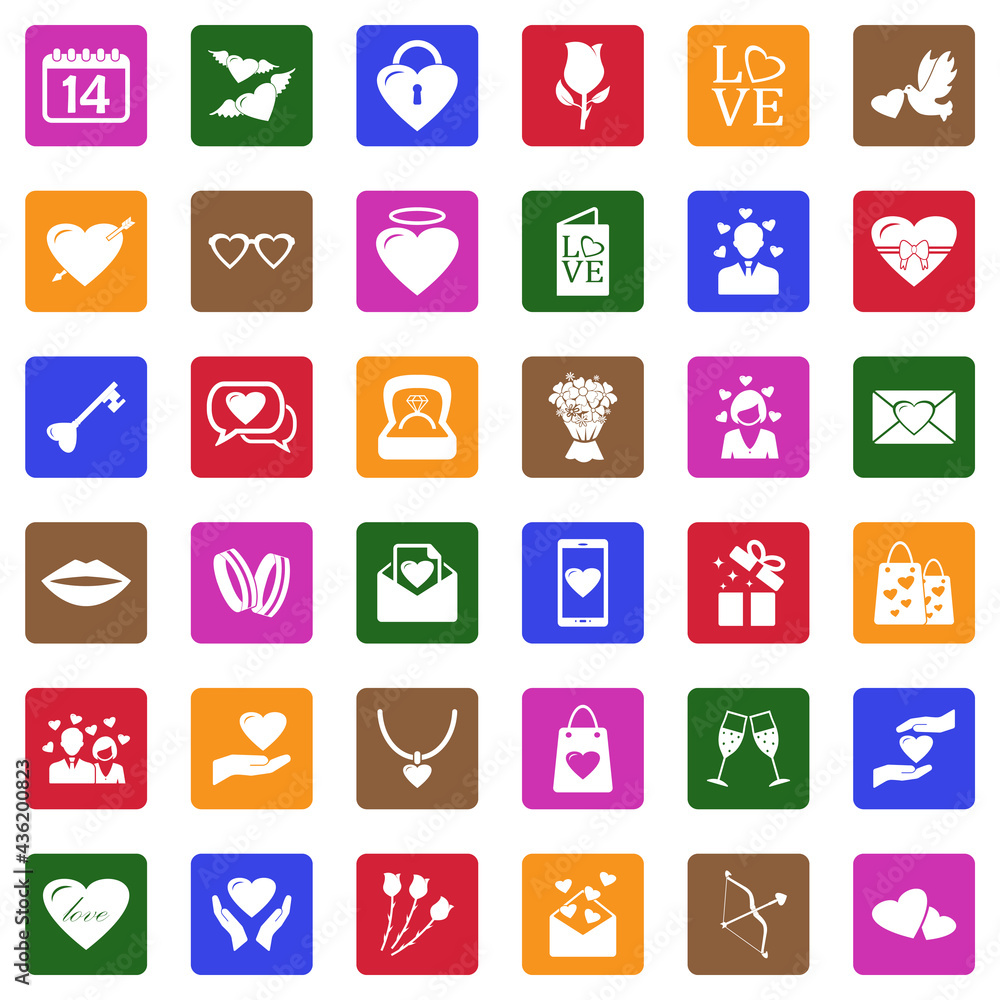 Valentine's Day Icons. White Flat Design In Square. Vector Illustration. Valentine's Day Icons. White Flat Design In Square. Vector Illustration.