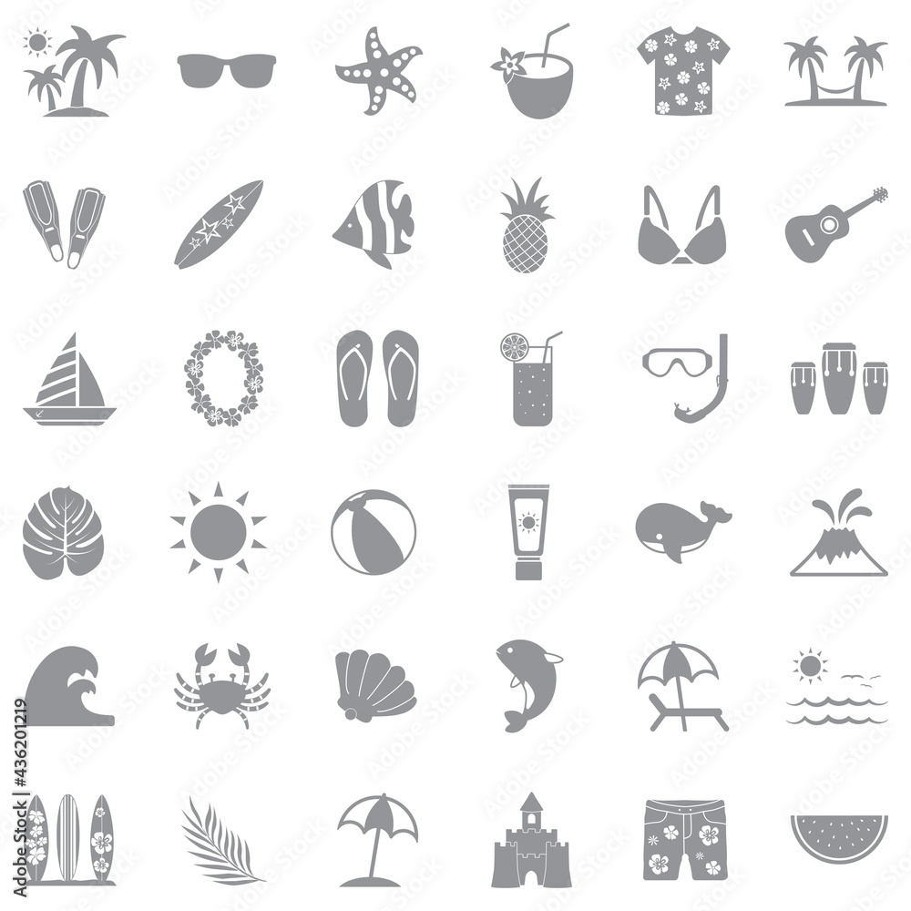 Tropical Icons. Gray Flat Design. Vector Illustration. Tropical Icons. Gray Flat Design. Vector Illustration.