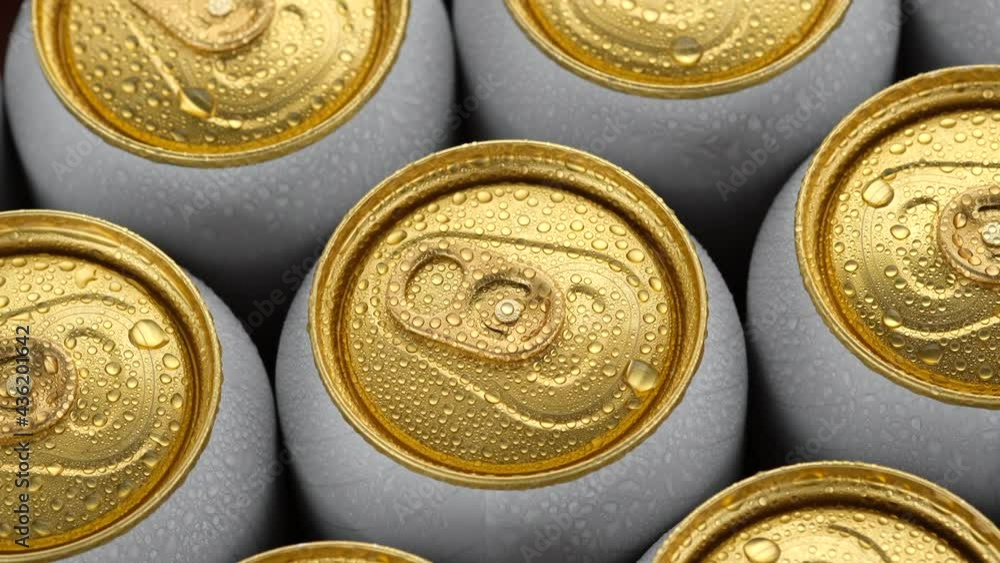 cold aluminum cans with beer top view, rotation. Many cans of beer or other drinks. 4K UHD video cold aluminum cans with beer top view, rotation. Many cans of beer or other drinks. 4K UHD video