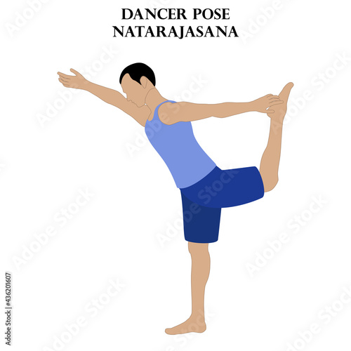 Dancer pose yoga workout. Natarajasana. Man doing yoga illustration