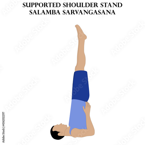 Supported shoulder stand yoga workout. Salamba Sarvangasana. Man doing yoga illustration
