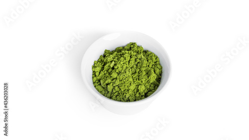 Green matcha powdered tea isolated on white background.