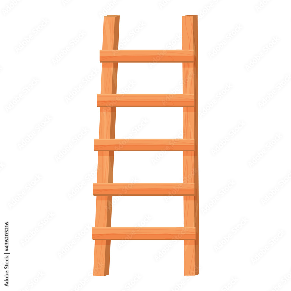 Wooden ladder in cartoon style isolated on white background. Portable stairs concept, household element, object. Vintage stairway. Wooden ladder in cartoon style isolated on white background. Portable stairs concept, household element, object. Vintage stairway.