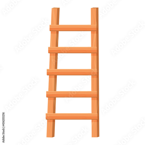 Wooden ladder in cartoon style isolated on white background. Portable stairs concept, household element, object. Vintage stairway.