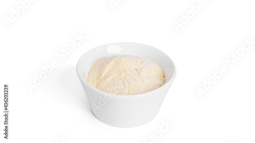 Matcha powdered tea isolated on white background.