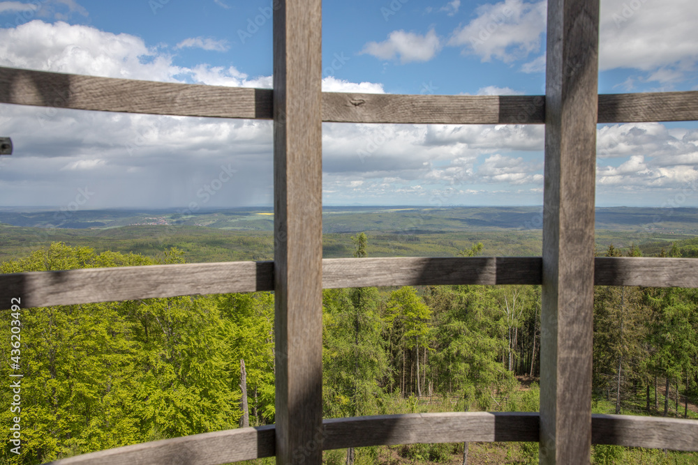 wooden staircase on the lookout tower - architecture of the lookout tower at Hudlice, Czech republic wooden staircase on the lookout tower - architecture of the lookout tower at Hudlice, Czech republic