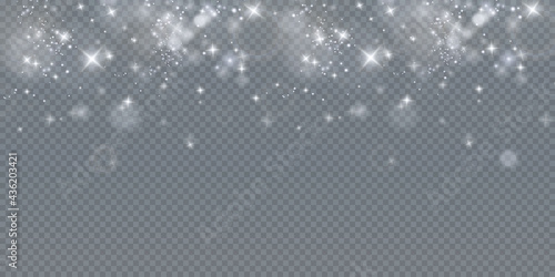 Bokeh light lights effect background. White png dust light. Christmas background of shining dust Christmas glowing golden bokeh confetti and spark overlay texture for your design.