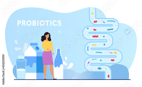 Female character is using probiotics for good digestion