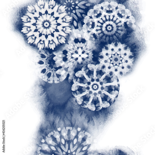 Seamless pattern Shibori in Indigo color. Digital Quilting Arts. Tie-dye. Tied and dyed - is a manual resist dyeing technique, of Japanese artisan design which produces patterns on fabric