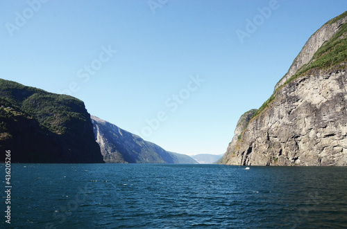 Norway  Sognefjord  Scenic view of the fjord landscape from the boat