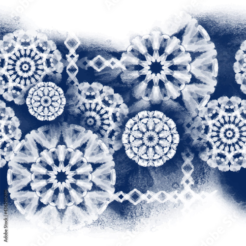 Seamless pattern Shibori in Indigo color. Digital Quilting Arts. Tie-dye. Tied and dyed - is a manual resist dyeing technique, of Japanese artisan design which produces patterns on fabric