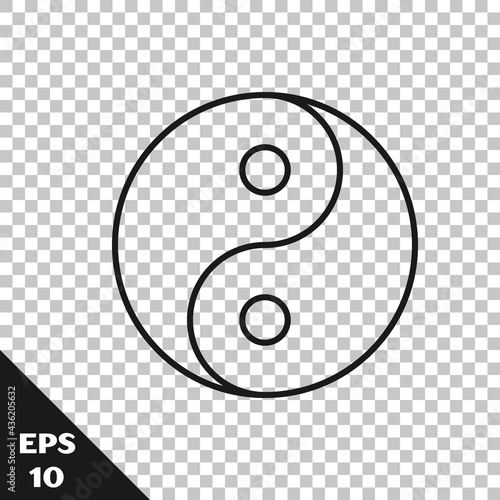 Black line Yin Yang symbol of harmony and balance icon isolated on transparent background. Vector