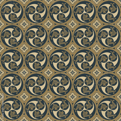 Ethnic seamless pattern with stylized dragons. Japanese style. 