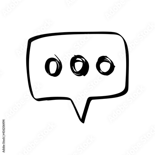 Hand-drawn speech bubble with marks of omission, three dots in the middle. Cartoon speech cloud. 