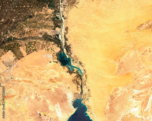 Satellite image of southern part of Suez Canal in Egypt. Contains modified Copernicus Sentinel data 2021. photo