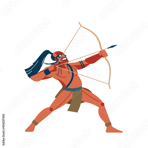 Archer-native African tribes, Australian and American aboriginal set, a member of the tribe in traditional dress with a spear and shield in his hands. Vector illustration on white background.