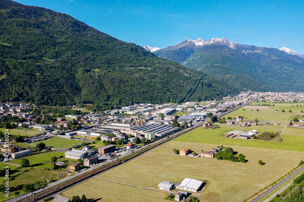 aerial view of the town of Talamona in Valtellina, Italy