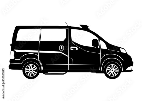 Silhouette of a modern taxi. Side view. Flat vector.