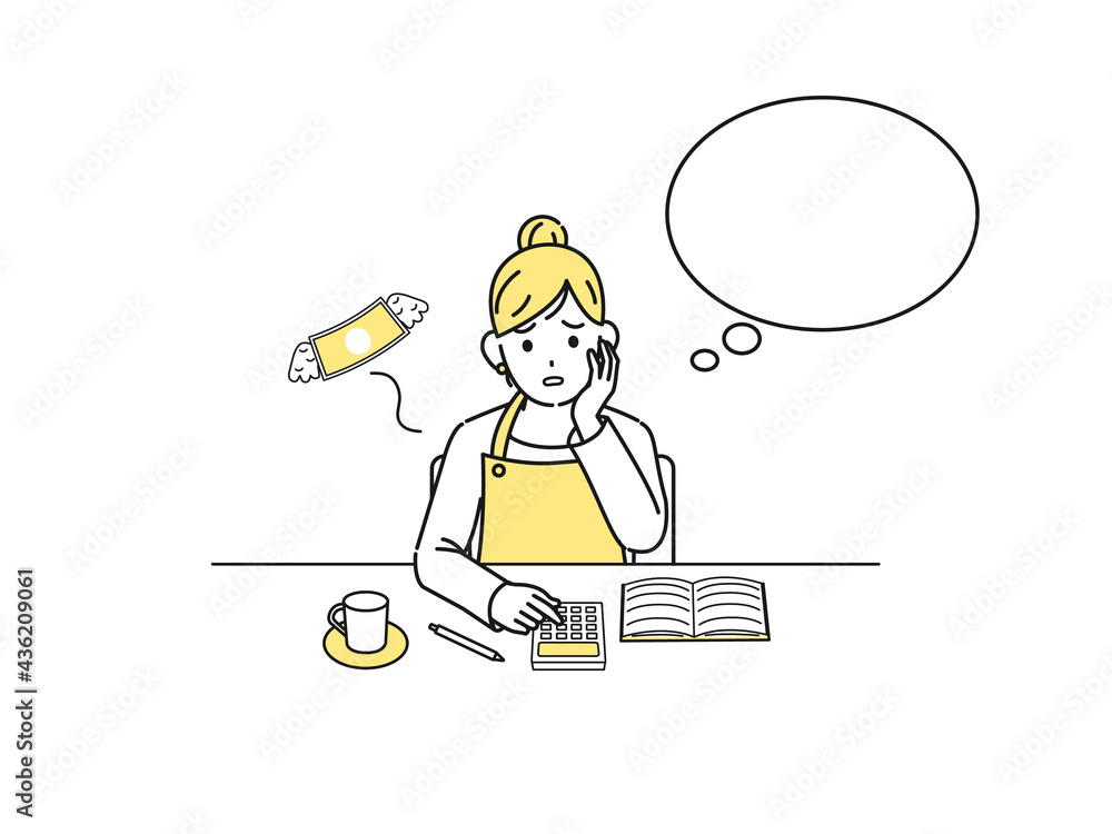 家計簿をつける主婦 赤字 出費 困る 悩む 女性 イラスト素材 Stock Vector Adobe Stock