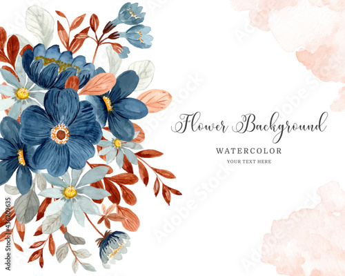 Blue floral background with watercolor