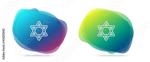 Set line Star of David icon isolated on white background. Jewish religion symbol. Symbol of Israel. Abstract banner with liquid shapes. Vector