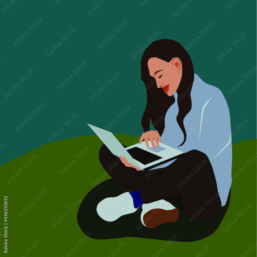 A cute girl is studying business subjects using a computer. A cute girl is studying business subjects using a computer.