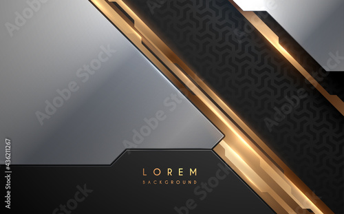 Abstract black and silver background with gold decor elements