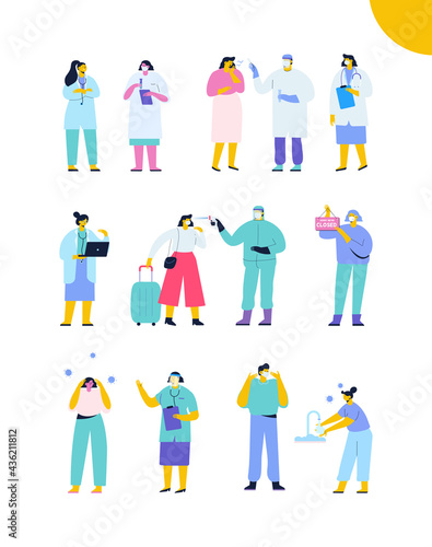 Coronavirus pandemic. Different People in mask vector set