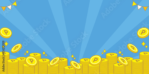 かわいいポイントコインの背景　青　横長（サイズ比率2:1）point coin background pretty