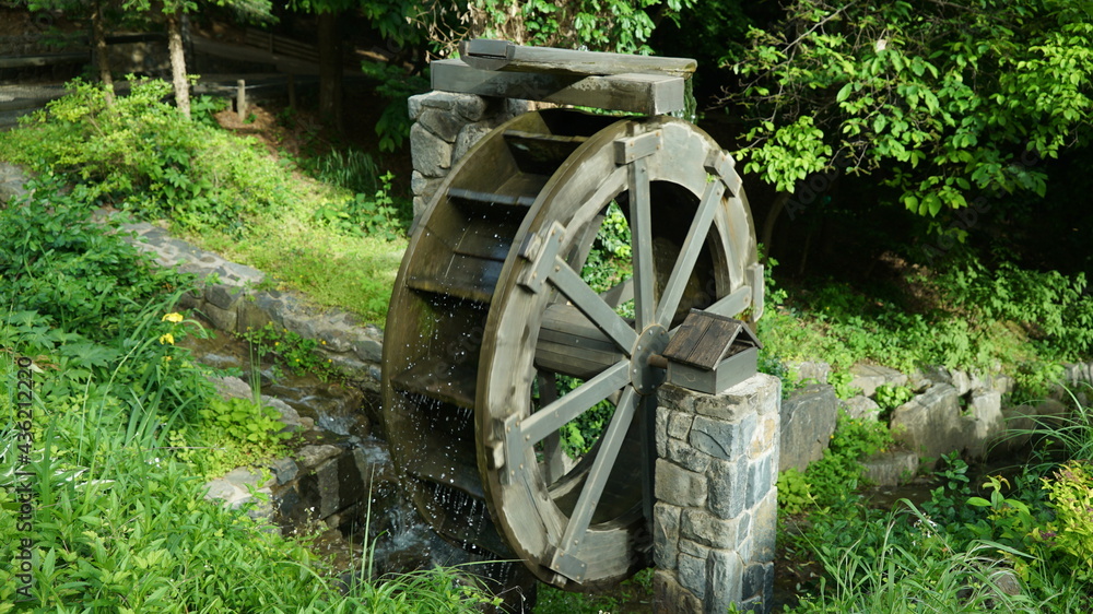 Water Wheel on the Park at  Spring Sunny Day